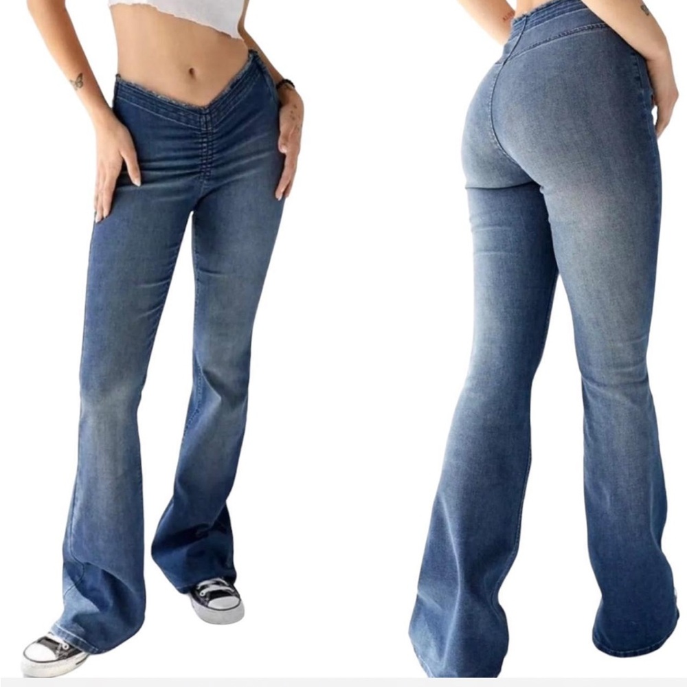 BDG ruched V-front flare jeans
